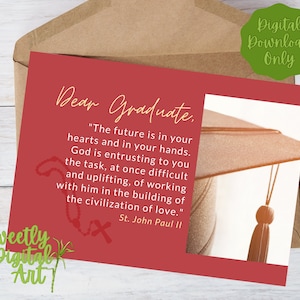 Cartão de formatura católica - Download instantâneo - Cartão de formatura católica para impressão - Cartão de formatura com citação de São João Paulo II