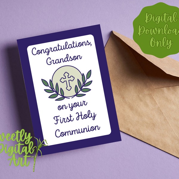 First Communion Card for Grandson - Instant Download - Printable Card for First Communion - Catholic Card for Grandparents - 1st Communion