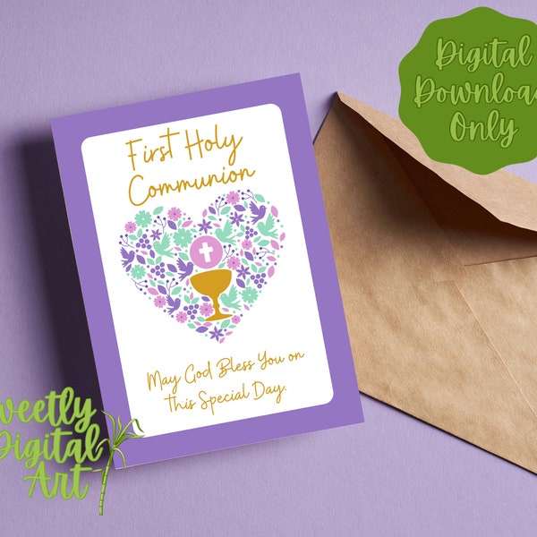 First Communion Card - Instant Download - Printable Card for First Communion - Catholic Card - 1st Communion - God Bless