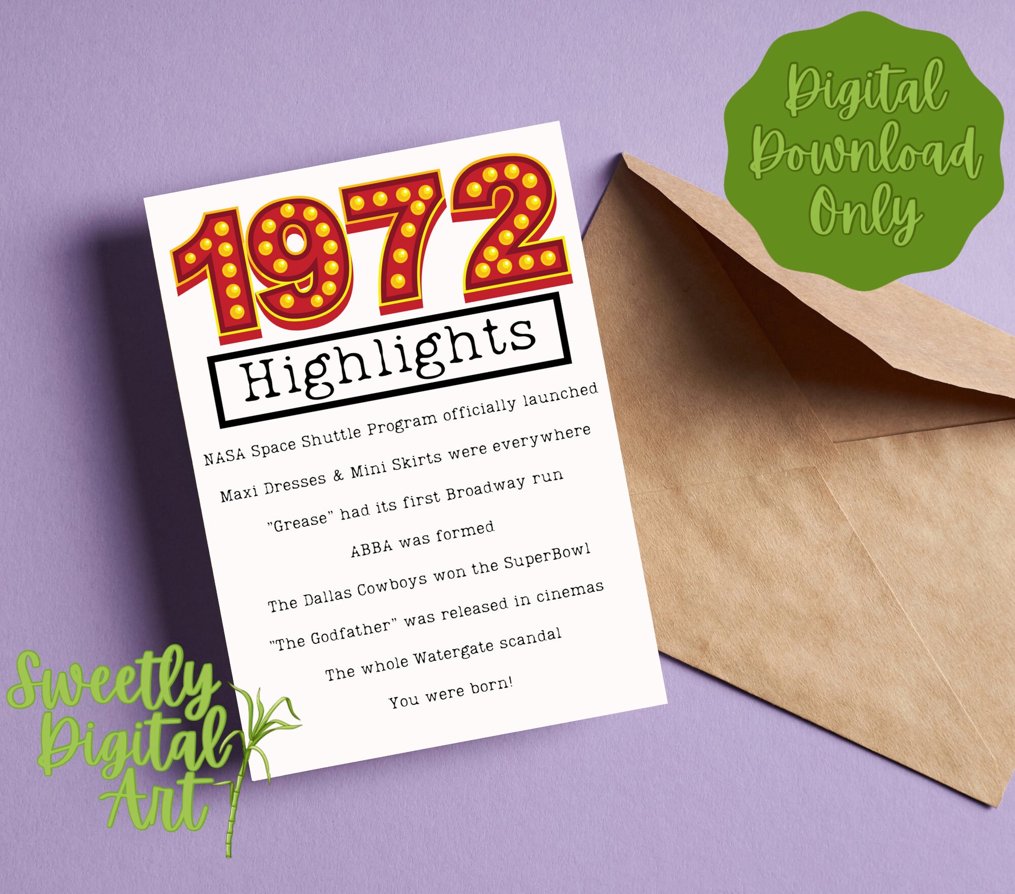Printable 50th Birthday Card Happy Birthday Instant Download - Etsy