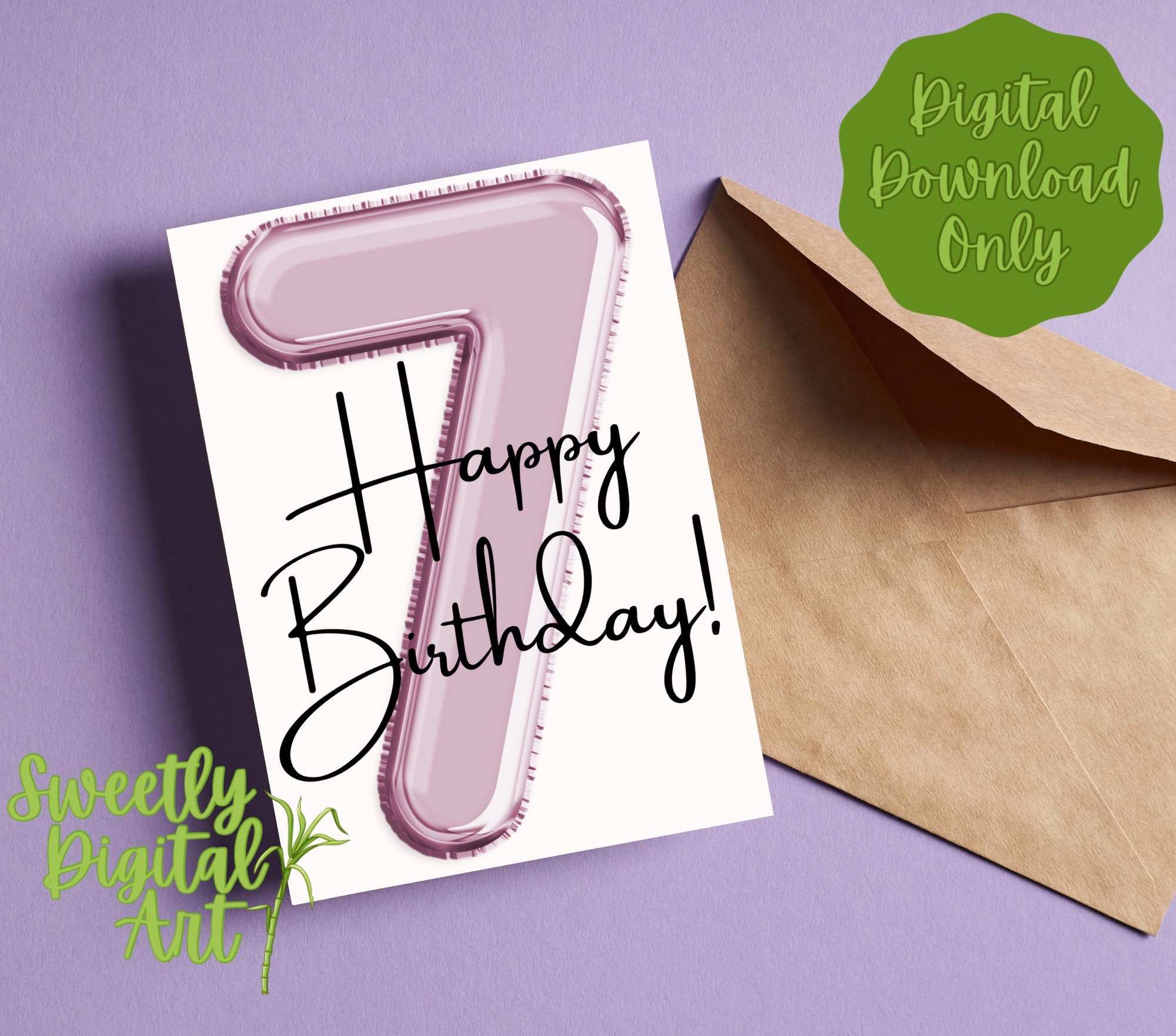 Printable 7th Birthday Card Happy Birthday Instant Download - Etsy