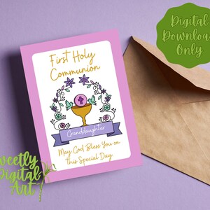 First Communion Card for Granddaughter - Instant Download - Printable Card for First Communion - Catholic Card Grandparents - 1st Communion