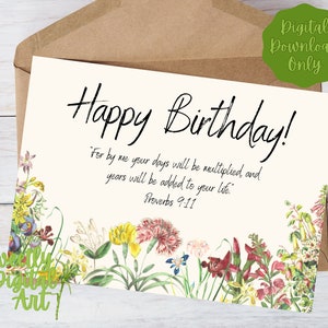 Afdrukbare christelijke verjaardagskaart met Bijbelvers - Happy Birthday Instant Download - Download en print deze verjaardagskaart vandaag nog! Spreuken