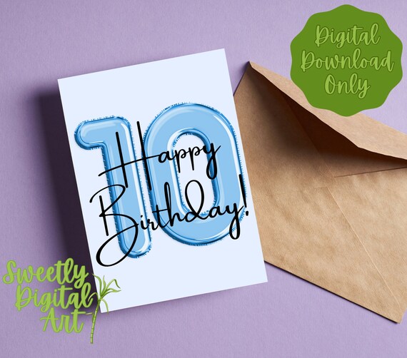 Printable 10th Birthday Card Happy Birthday Instant Download - Etsy