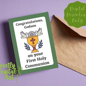 First Communion Card for Godson - Instant Download - Printable Card for First Communion - Catholic Card from Godparents - 1st Communion