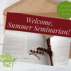Scheda seminarista estivo di benvenuto - Download istantaneo - Scheda stampabile per un seminarista cattolico - Benvenuto nella nostra parrocchia!