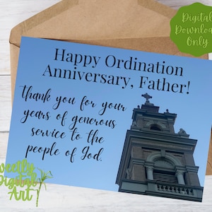 Biglietto per l'anniversario dell'ordinazione sacerdotale - Download istantaneo - Grazie! - Biglietto stampabile per l'anniversario di ordinazione di un prete cattolico