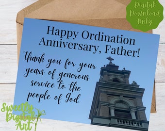 Priest Ordination Anniversary Day Card - Instant Download - Thank you! - Printable Card for a Catholic Priest’s Ordination Anniversary