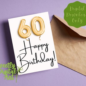 Printable 60th Birthday Card Happy Birthday Instant Download Download ...