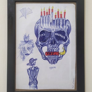 Hannuca \ Hanukkah, pittura a inchiostro originale d'arte su carta.