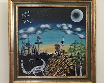 TIME, surrealism wall art surreal original oil painting, framed