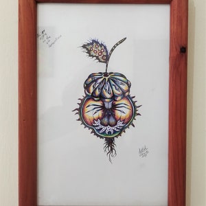 Mela aliena, dipinto originale a tecnica mista su carta.