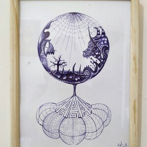 Circles, fine art original psychedelic minimalist ink painting on paper.