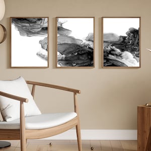 Black and White Abstract Art Prints - Set of 3 Digital Download