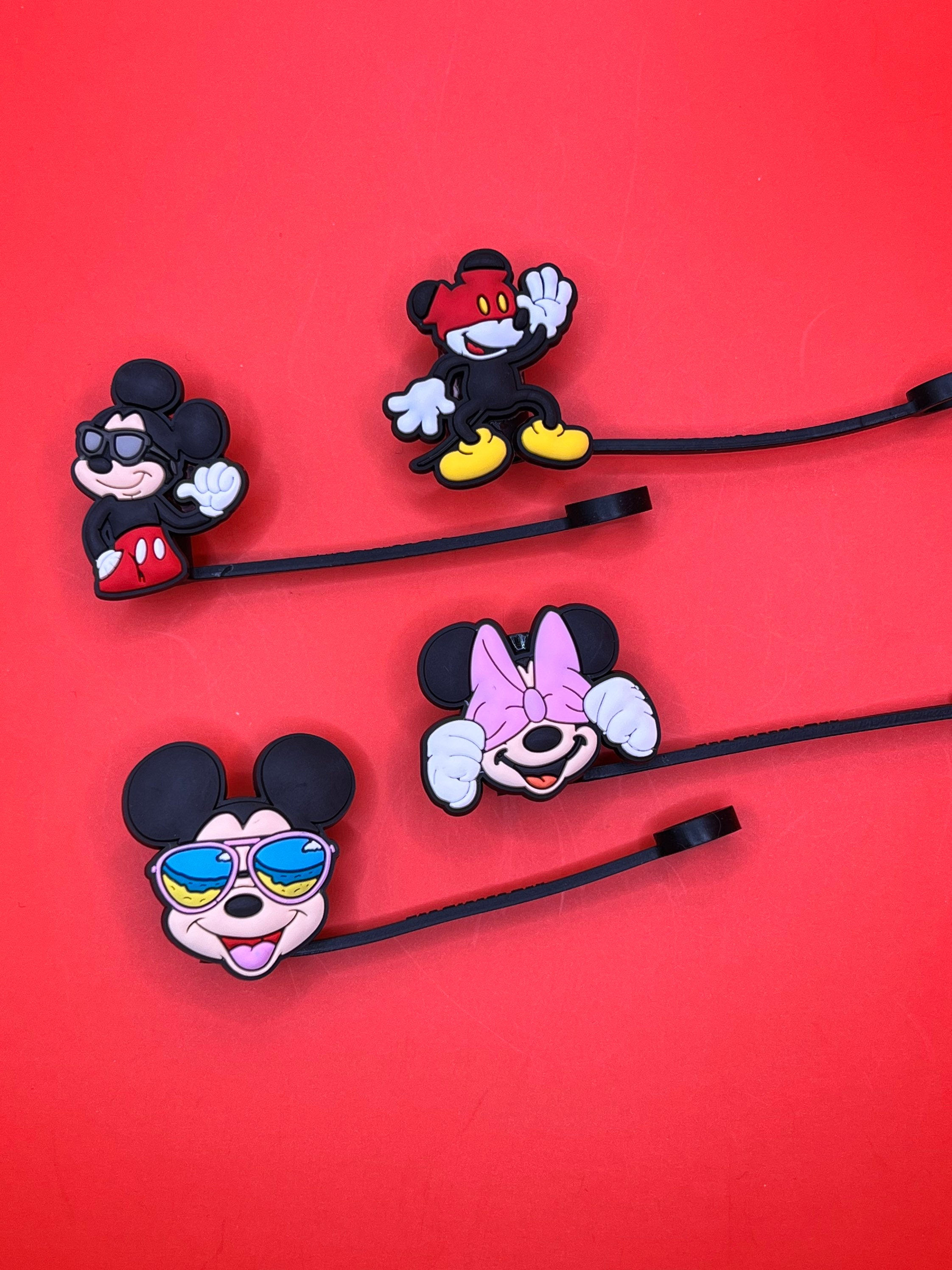 5Pcs Disney Mickey Stitch Straw Covers Cap Topper Silicone