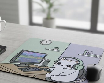 Bonita alfombrilla de ratón con diseño de gato para gaming, estilo Lofi, para escritorio, decoración kawaii de gatito gamer, pequeña alfombrilla de ratón para gaming, regalo para gamers y estudiantes.
