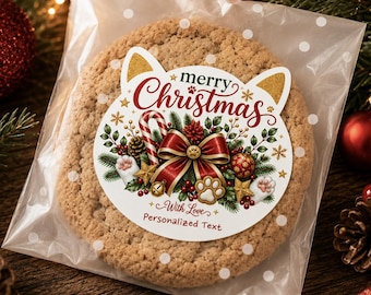 Pegatina personalizada de regalo de Navidad, pegatina de gato de Navidad, pegatina de sello de Feliz Navidad, pegatina de etiqueta de regalo personalizada, etiqueta de regalo de Navidad