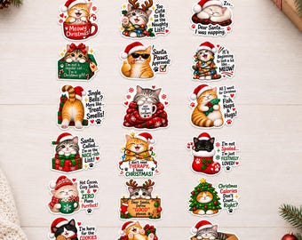 Pegatinas navideñas divertidas de gatos navideños, juego de pegatinas Kawaii Kitty, pegatinas de gatos navideños lindos, pegatinas para álbumes de recortes navideños, regalo para amantes de los gatos