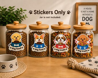 Etiqueta para comida de perro, pegatina para golosinas de perro, linda etiqueta para comida de mascotas, pegatina para tarro de golosinas de perro, calcomanía de cachorro kawaii, etiqueta para recipiente de comida para mascotas, regalo para amantes de los perros