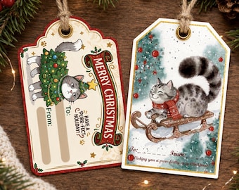 Etiqueta de regalo de Navidad Etiqueta de regalo de gato lindo Etiqueta de regalo de vacaciones Etiqueta de regalo de Navidad Etiqueta de regalo para amantes de los gatos Decoración de envoltura de regalos Etiqueta de regalo Envoltura de vacaciones