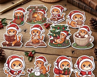 Juego de pegatinas navideñas de gatos adorables, pegatinas navideñas Kawaii para amantes de los animales, pegatinas navideñas de gatos, regalo para amantes de los gatos.