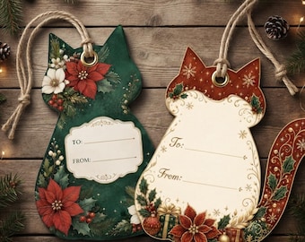 Etiqueta de regalo de Navidad, etiqueta de regalo de gato, etiqueta de regalo navideño, etiqueta de bolsa de regalo, envoltura de regalo navideña de lujo, etiqueta de regalo de gatito lindo, suministros de embalaje