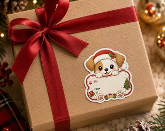 Pegatina navideña personalizada Etiqueta navideña personalizada Perro y amigos Navidad Perro