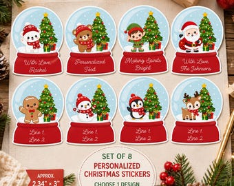Pegatina navideña personalizada con temática de bola de nieve, etiqueta de regalo con nombre personalizado, pegatina de regalo de Navidad, etiqueta de regalo navideño, relleno para calcetín navideño.