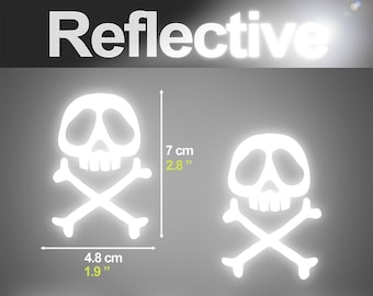 2 Reflective White Pirate Stickers - Pirate, Captain Harlock, Motorcycle Tuning, Skull Logo, Safety and Visibility Reflector Sticker