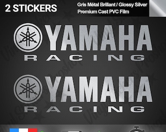 2 stickers for YAMAHA 20 cm glossy metallic silver cast PVC film Premium quality logo Tuning Racing Motorcycle kit mirrors Tank