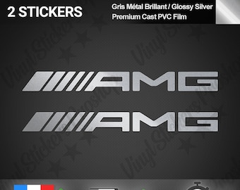2 AMG stickers 20 cm SILVER Mercedes metallic glossy PVC Film Logo Tuning Kit side mirrors sport coupe bodywork