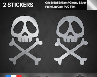 2 Silver Pirate Stickers 10cm Decal Tuning Kit Logo Decorative Set Albator Helmet Skull Corsair Flag Captain Harlock Skull