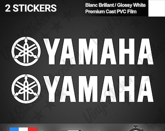 2 pegatinas YAMAHA, 20 cm, blanco brillante, película de PVC fundido, decoración para depósito, retrovisores, tuning, kit de competición, moto, moto de agua, calcomanía.