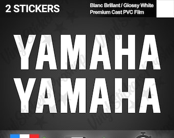 2 stickers for YAMAHA, 20 cm, glossy white, cast PVC film, premium quality. Decoration for tank, mirrors, tuning, racing kit for motorcycle and jetski.