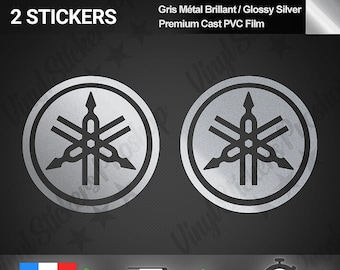 2 YAMAHA Logo stickers, 5 cm, glossy metallic silver. Tank film, tuning, racing kit, motorcycle, jet ski, bodywork, XTZ, MT, YS, ZE, FZR, 125cc scooter