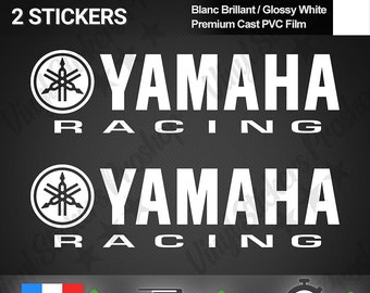 2 stickers voor YAMAHA 20 cm GLOSSY WHITE + Logo PVC film gegoten Premium Quality Decoration Tank, spiegels, Tuning Racing Kit motorfiets