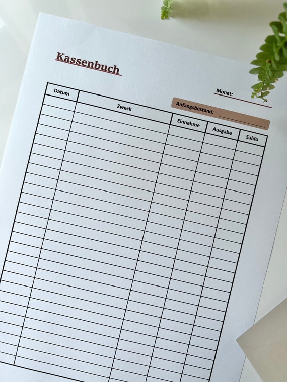 Kassenbuch Ihre Digitale Vorlage für ein optimales - Etsy