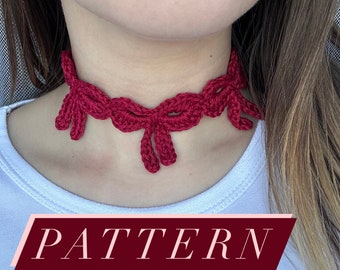 Cute coquette crochet choker PDF pattern with 3 bows for an aesthetic accessory