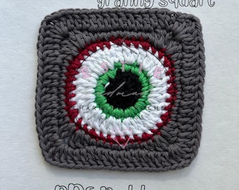 Patrón de crochet cuadrado de abuela con forma de globo ocular para Halloween: Motivo espeluznante (patrón en PDF)