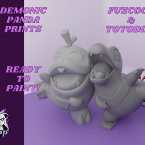 Fuecoco & Totodile - Pokemon Figure - Friendship - Best Friends - Unpainted - gift for gamers - Ready to Paint - Gift for Him - Gift for Her