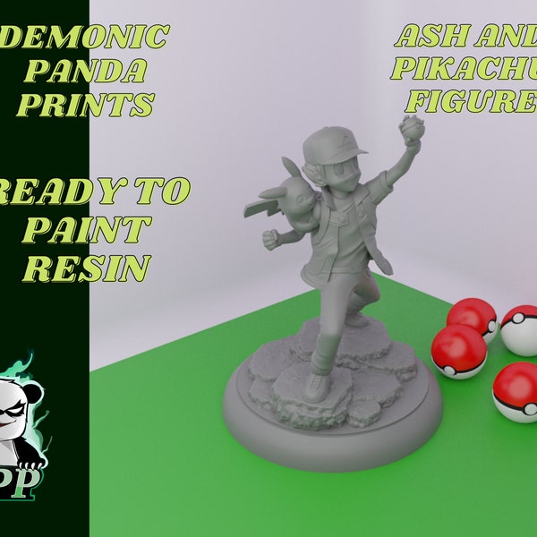 Pokemon Resin Figure Ash and Pikachu - Unpainted - gift for gamers - Ready to Paint - Gift for Him - Gift for Her - painting model