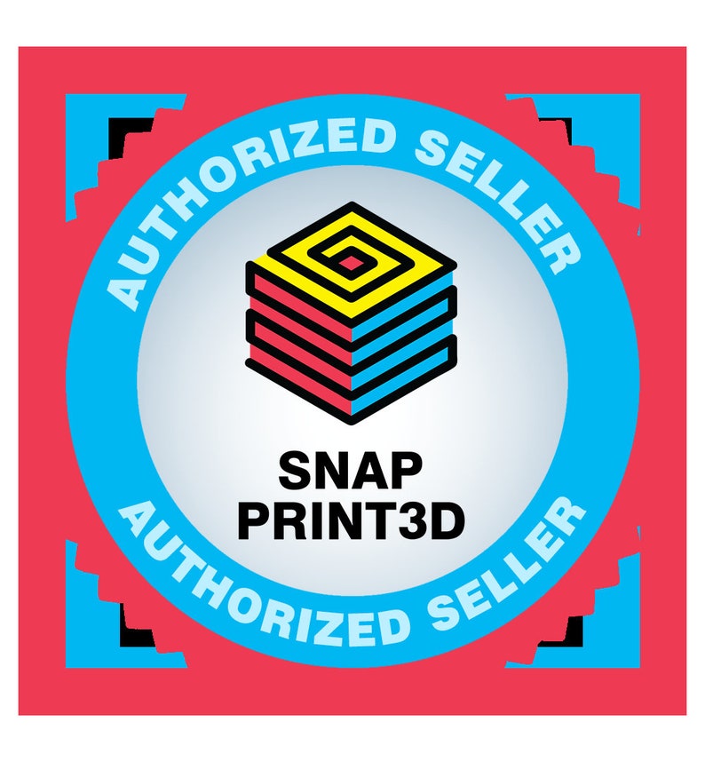 May include: A blue and red circular badge with a white center. The badge has the text "AUTHORIZED SELLER" in a red circle around the outside and "AUTHORIZED SELLER" in a blue circle around the inside. The center of the badge has a stylized image of a 3D printer with the text "SNAP PRINT3D" below it.