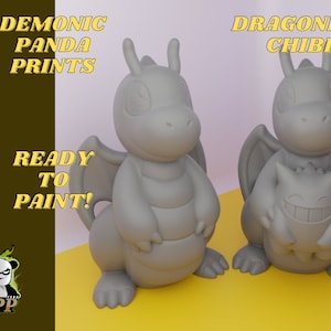 Dragonite Holding Gengar Pokemon Figure - Resin - Unpainted - Chibi Style Cute Funny miniature figurines - gift for gamers - Ready to Paint