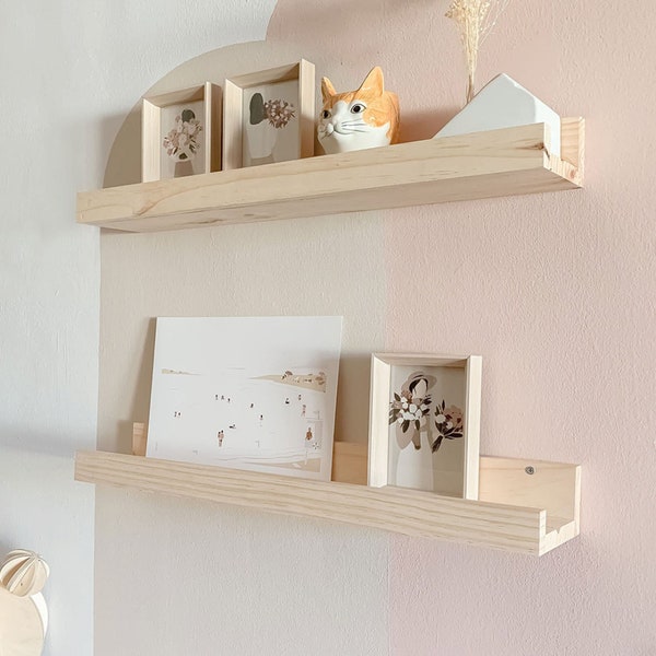 Etagère murale "LONGUE", étagère en bois massif, bibliothèque, bar à tableaux, étagère chambre d'enfant, étagère à tableaux, étagère salon, étagères, home déco, kit DIY