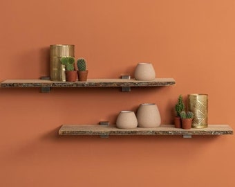 Shelf with real bark, board with tree bark, wall shelf natural, DIY, home decor, interior