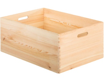 Grote houten kist 60x40x23 cm, plankdoos, massief houten kist, kastdoos, kubusplank, speelgoeddoos, doe-het-zelf, thuis, deksel