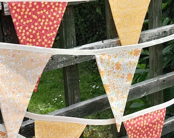 ORANGE / YELLOW / PEACH floral themed fabric bunting, 5 different fabrics - medium 2m to 3m lengths available and 1 mini length