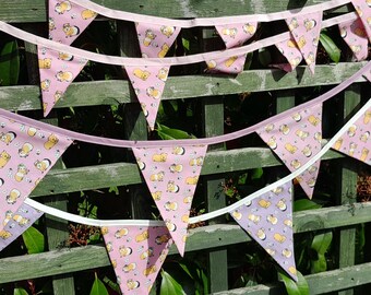 Guinea Pig pet fabric bunting / garland, MINI lengths with pink background as well as pink/ lilac MEDIUM flags, home decorations