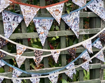 Dog themed fabric bunting, different dog fabrics / flag sizes, home / garden decoration, double sided