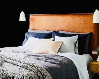 Hanging Full Grain Leather Headboard Cover: King, Queen, Single Bed